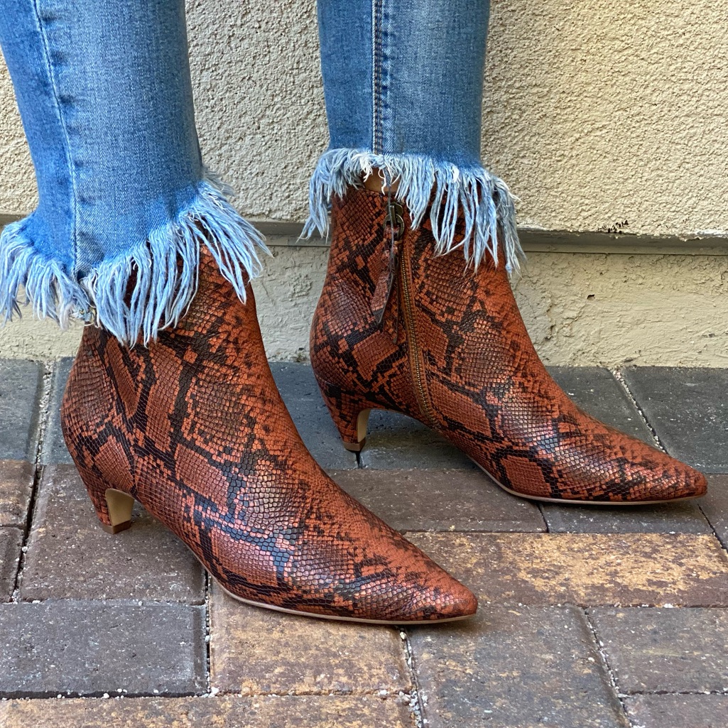 Genuine Leather Exotic Kitten Heel Pointy Toe Boot
